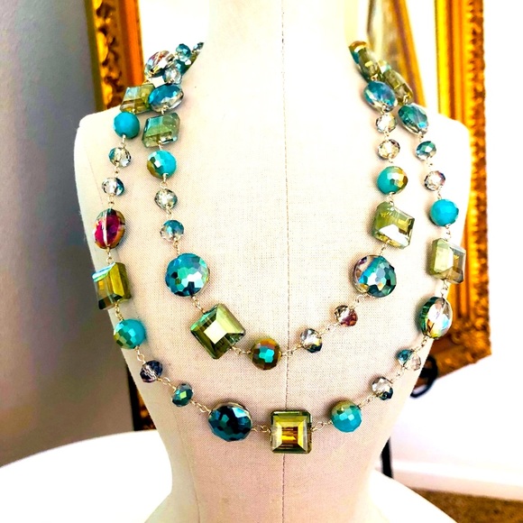 Gorgeous Vintage 925 Aurora Borealis Crystal Bead Necklace - Picture 1 of 17